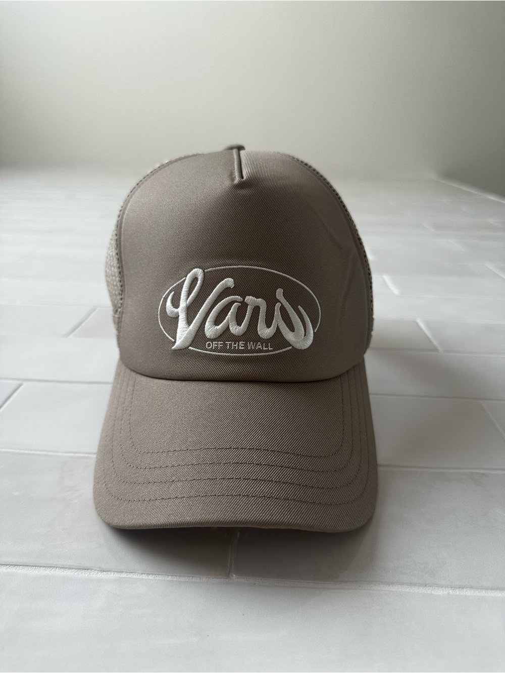 Vans Taupe Mesh-Back Trucker Hat with White Logo
